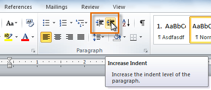 how to change the first line indent in word 2010