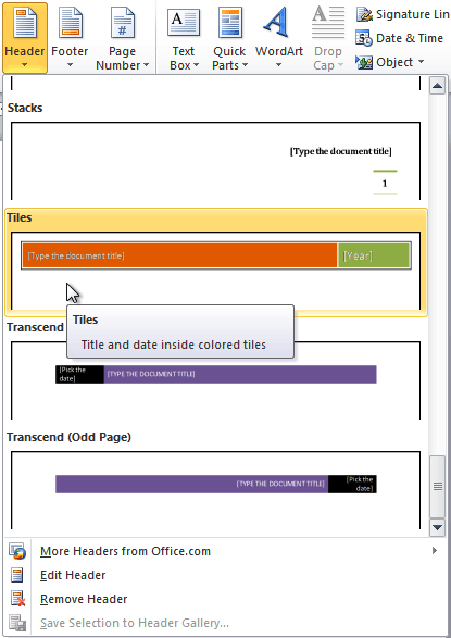 how to change header in word 10