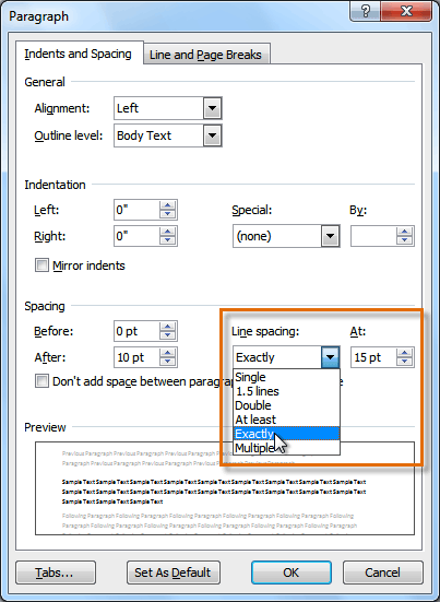 how to set spacing between lines in word