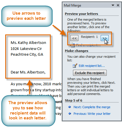 step by step mail merge from excel to word