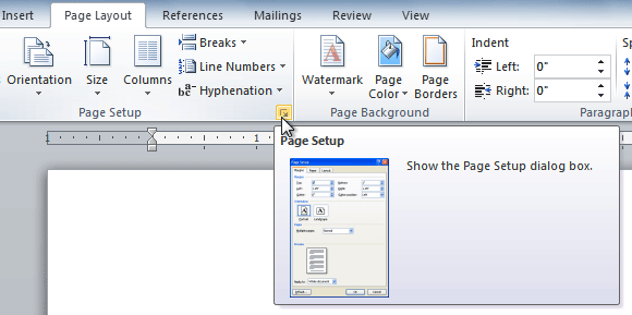 how to set default page layout in word 2010