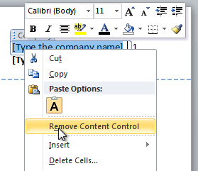 microsoft word 2007 remove content control