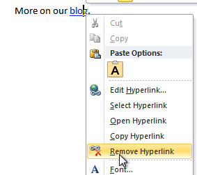 Removing a hyperlink