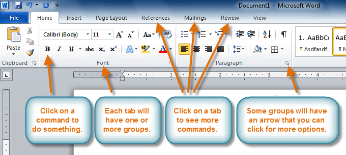 four parts of microsoft word ribbon