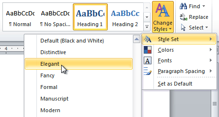 difference between a style and a style set in word