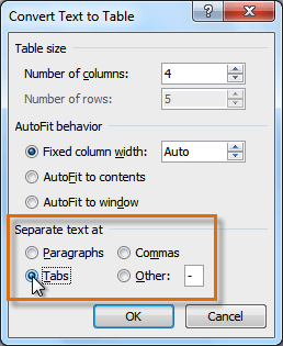 convert text to table word 2010