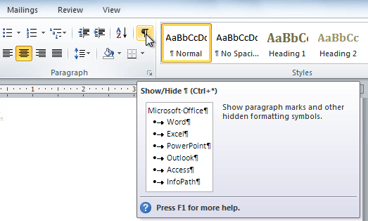 where is the first line indent in word 2010