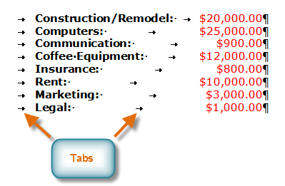  Marcas de tabulación