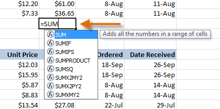 Excel sum function not adding