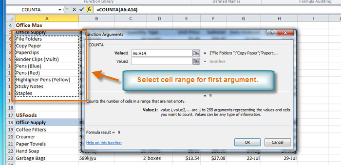 Selecting cell range for Value1 field
