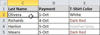 Selecting a column to sort