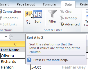 Excel 2010 Sorting Data