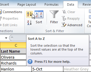 excel 2010 sorting data