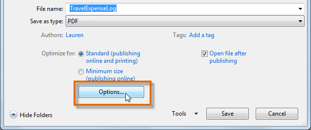 Accessing the Options dialog box