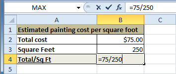 Entering formula in B4