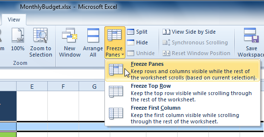 freeze panes in excel