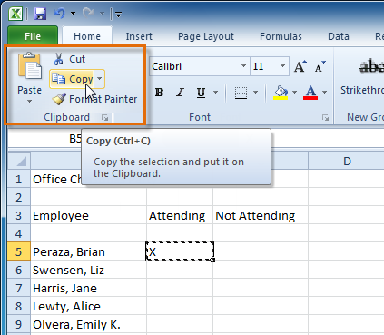 Copying selected cells