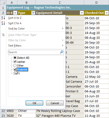 Excel 2010 Filtering Data