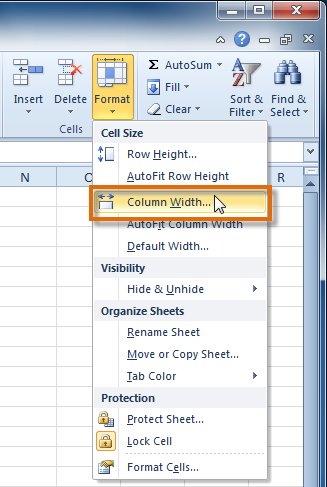 set default column width in excel for mac