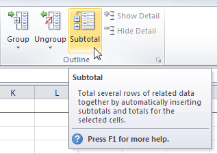 multiple subtotals in excel 2010