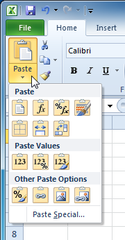 Accessing Paste Options