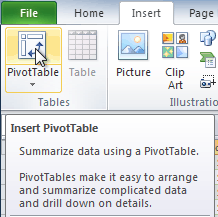 The PivotTable command