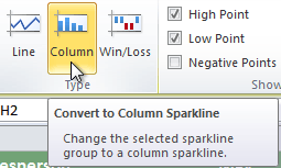 Converting the sparkline type to Column