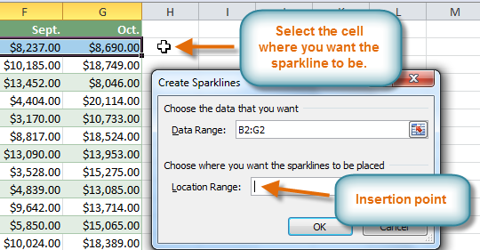 Choosing a location for the sparkline