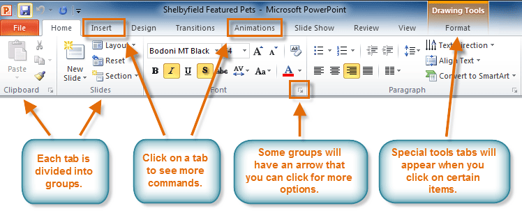 powerpoint ribbon tabs