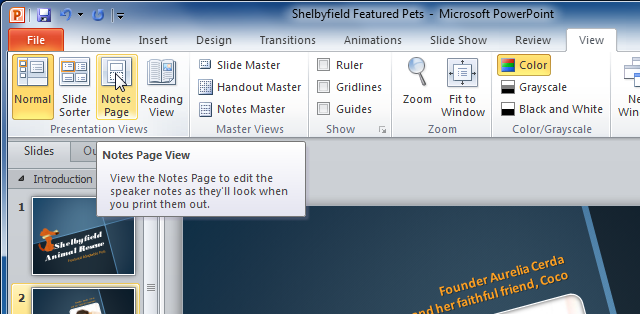 add speaker notes in powerpoint