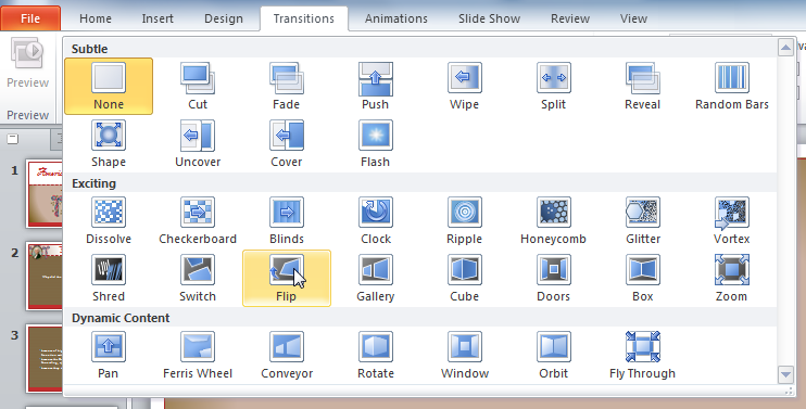 PowerPoint 2010 Applying Transitions