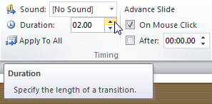 Modifying the duration of a transition