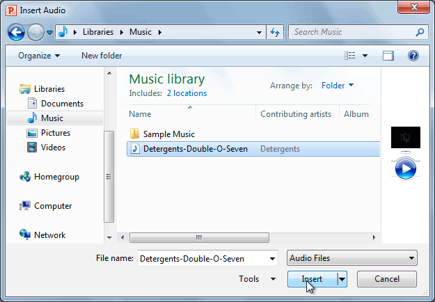 The Insert Audio dialog box