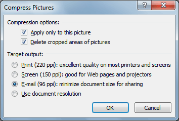 The Compress Pictures dialog box