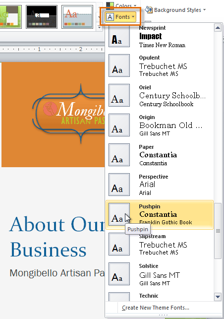 Changing the Theme Fonts