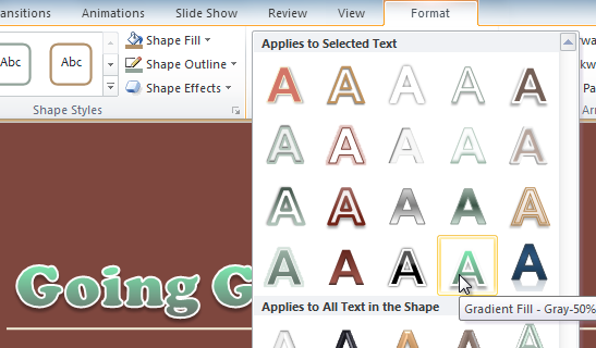 Selecting a WordArt Style