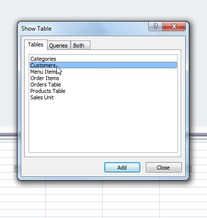Selecting a table to use in the query