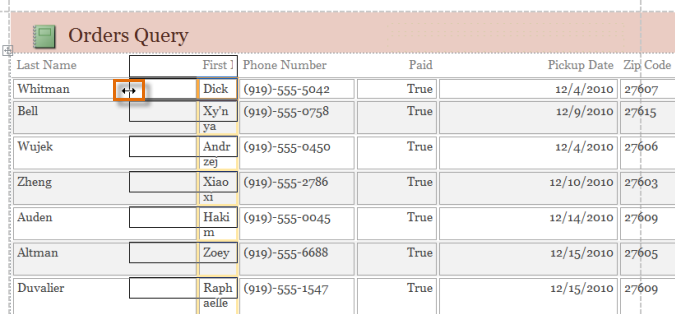 Resizing fields in the report