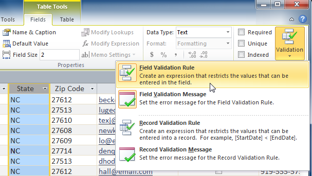 The Validation Rule command