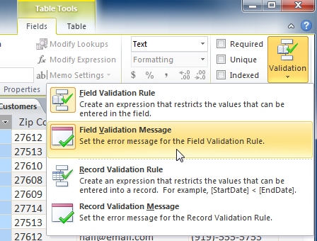 The Field Validation Message command