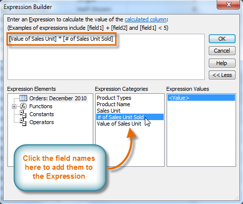 Building the expression for a calculated field