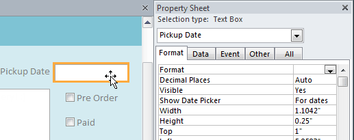 Selecting the date field