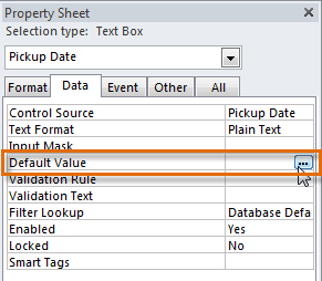 Clicking the expression builder button for the Default Value option