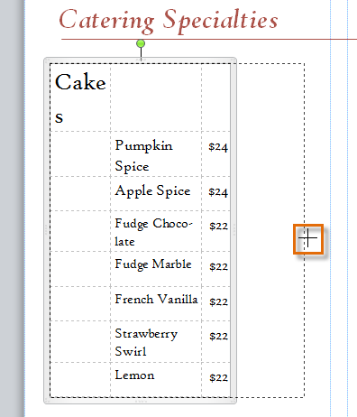 Resizing a table