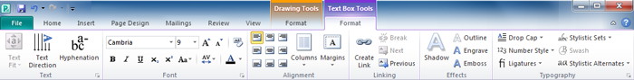 The Text Box tools tab