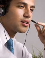 Man speaking into a headset
