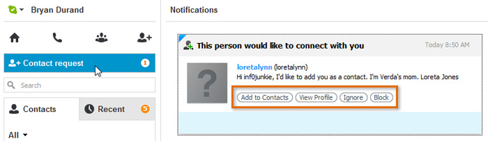 how to send contact request on skype