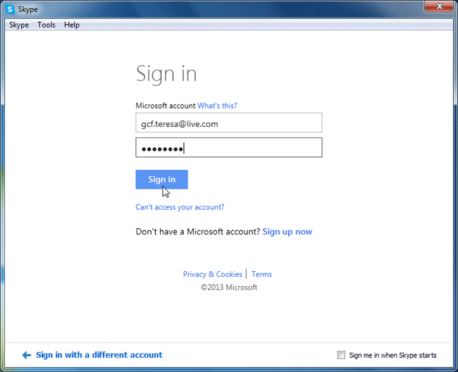 sign in to skype without microsoft account