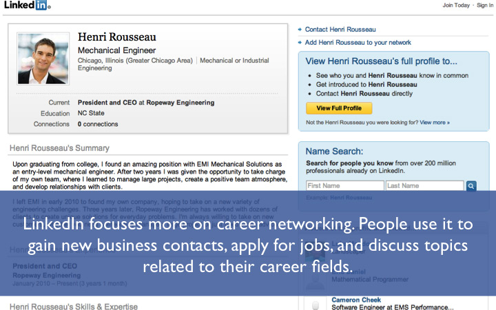 LinkedIn focuses on career networking