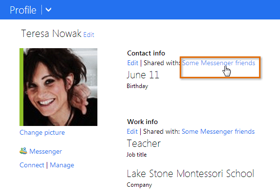 Screenshot of Microsoft account
